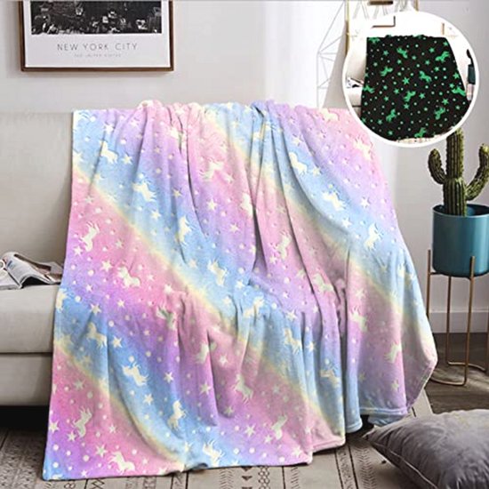 Knuffeldeken voor Kinderen - Lichtgevende Eenhoorn, Superzacht en Warm, Perfect Cadeau voor Meisjes, Ideaal voor Bed en Bank