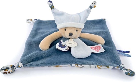 Knuffeldier beer blauw met slaapmuts en verhalen - 25 cm - perfect geboortecadeau van Merkloos