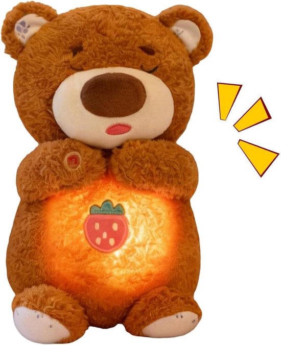 Knuffeldier beer - Zacht pluche dier - Kind kalmeren - Ademende beweging - 30 cm - Bruin