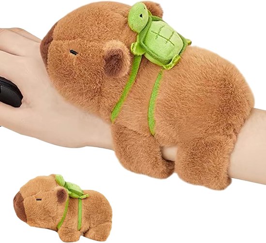 Knuffeldier, Capybara, pluche dier, 23 cm, capibara met schildpadrugzak, knuffeldier, capibara, pluche voor meisjes en jongens (met schildpadden)