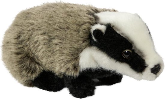 Knuffeldier Dachs - Pluche Das - Knuffelen en Spelen - Machinewasbaar - 26 cm - Grijs/Wit/Zwart