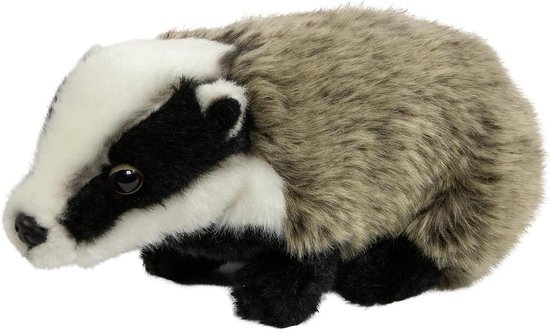 Knuffeldier Das - Pluche dier - Knuffelen en decoreren - Machinewasbaar - 26 cm - Grijs/wit/zwart
