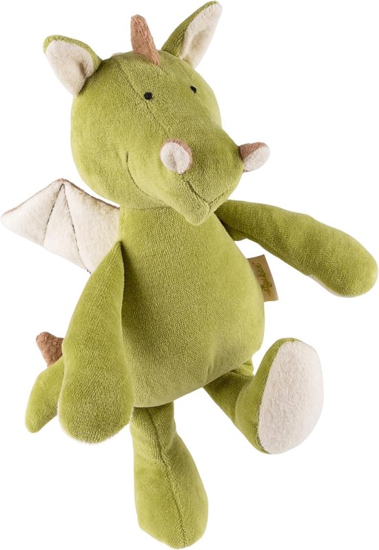 Knuffeldier Draak - Pluche Speelgoed - Babykamer Decoratie - 100% Biologisch Katoen - 27 x 11 x 10 cm - Groen