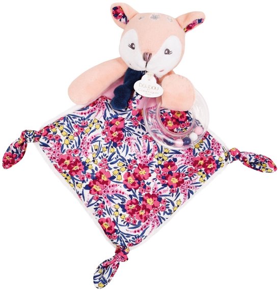 Knuffeldier en Compagnie - BOH'Aime reekalf met ring - ultrazacht pluche dier - stimuleert het ontwaken van de baby - bloemenmotief - vanaf de geboorte - machinewasbaar - cadeau voor geboorte mei