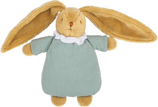 Knuffeldier Engelennest Konijn 20 cm - Klassiek Linnen Speelgoed voor Baby's - Celadon Groen - Perfect Geboortecadeau