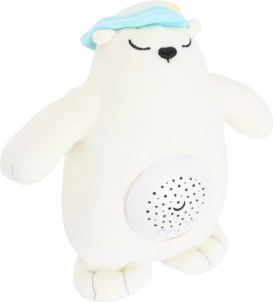 Knuffeldier Ijsbeer - Zacht Pluche Speelgoed - Baby Slaaphulp - Geluid en Licht - 25 cm - Wit