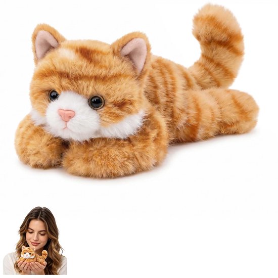 Knuffeldier kat, knuffeldier kat, pluche kattenfiguur, katje, knuffeldier, speelgoed, oranje pluche kat, 18 cm, verzamelstukken, bureaudecoratie, cadeau-idee en feesten, decoratie voor kamer en auto