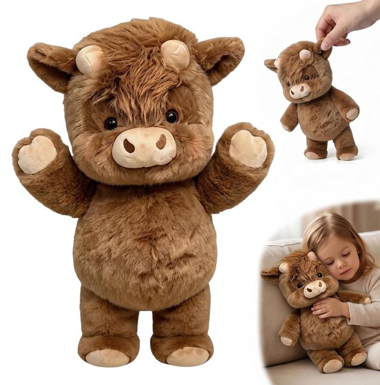 knuffeldier, knuffeldier, pluche dier, Highland Cow, knuffeldier, pluche speelgoed, cadeau voor jongens en meisjes (bruin, 45 cm)