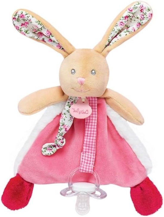 Knuffeldier Konijntje - Zacht Pluche Dier - Fopspeen Bevestigen - Met Fopspeenlus - 22 cm - Babyroze
