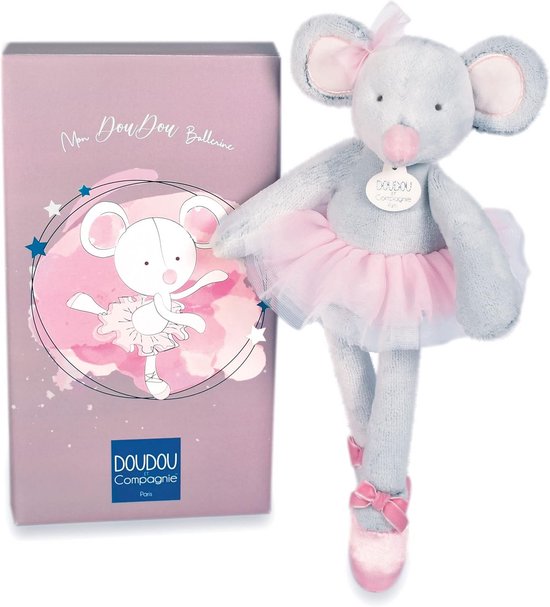 Knuffeldier Muis met Tutu - Grijs - 30 cm - Perfect Cadeau voor Baby's van Merkloos