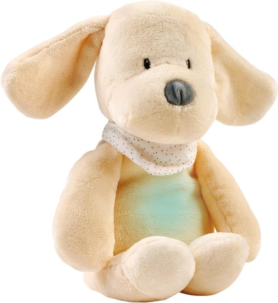 Knuffeldier Nachtlampje - Hond Pluche - Slaap Assistent - 7 Kleuren Muziekdoos - 19 cm Hoog - Vanille