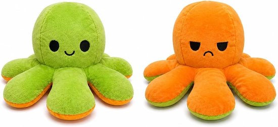 Knuffeldier Octopus - Pluche Dier - Gevoelens Tonen - Omkeerbaar Tweezijdig - 17 x 12 cm - Roze Groen