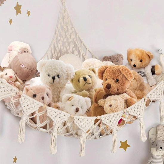 Knuffeldier Opslag - Speelgoed Opberger - Kinderkamer Organisatie - Flexibel aan muren - 145 x 105 x 145 cm - Wit van Merkloos
