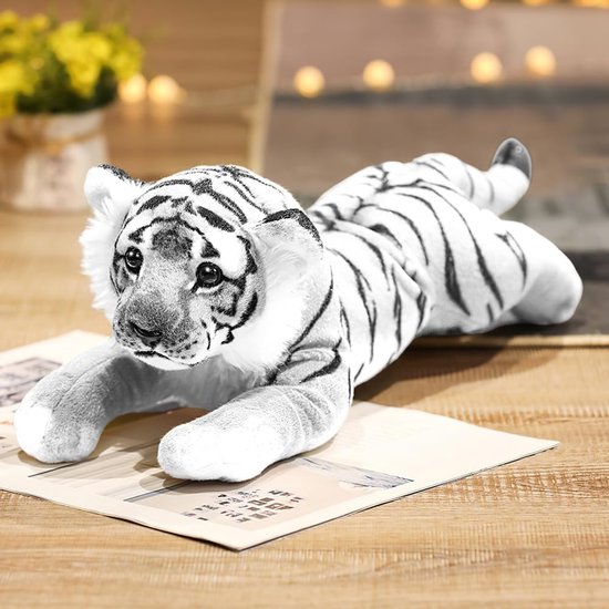 Knuffeldier witte tijger - Realistische pluche - Emotionele ondersteuning - Zeer dichte stof - 48 cm groot - Wit