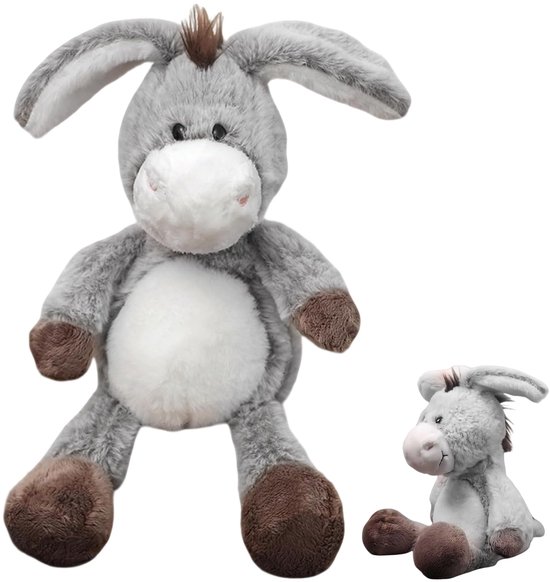 knuffeldier, zacht knuffeldier, ezel, 32 cm, pluche dier, grijs bruin, zacht knuffeldier, staand, schattige ezelpop, perfect voor kinderen, jongens, meisjes, cadeau om te knuffelen (grijs)