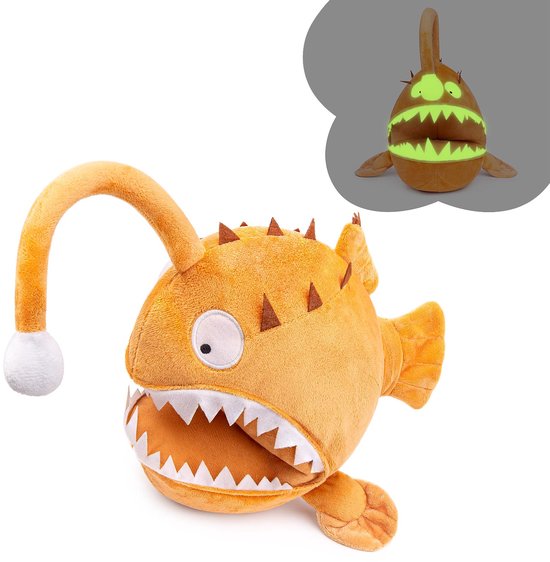 Knuffeldier, zeeduivel, oplichtend speelgoed, superzacht, interessant knuffeldier, vis, pluche dier, metgezel, baby, kinderen, speelgoed, cadeau voor Kerstmis, meisjes en jongens, 24 cm