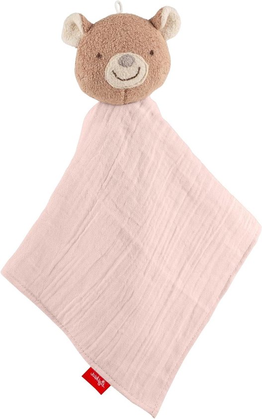 Knuffeldoek beer - Babyspeelgoed mousseline - Troosten en knuffelen - Zacht katoen geborduurd gezicht - 32 x 24 cm - Roze