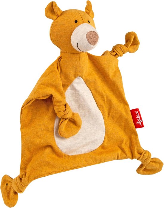Knuffeldoek beer - Zachte trooster - Baby troosten - Biologisch katoen - 26 cm - Geel