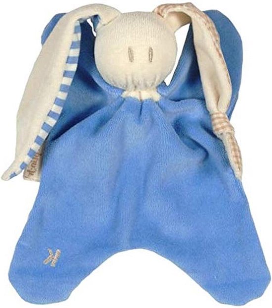 Knuffeldoek biologisch katoen - Zacht speelgoed - Troosten en spelen - Geruite en gestreepte oren - 22 cm - Blauw