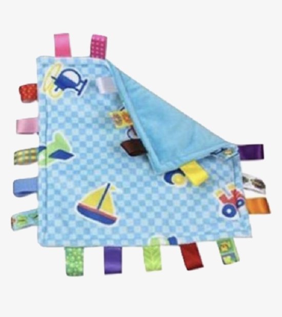 Knuffeldoek blauw voertuigen - baby - dreumes - peuter - slapen - moe - spelen