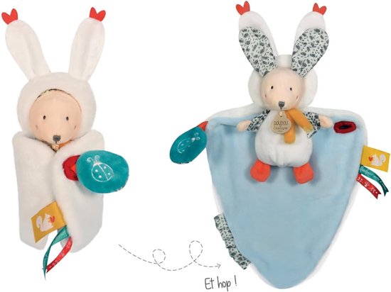 Knuffeldoek cape - Speelgoed vlinder - Baby comfort - 3-in-1 design - 25 cm - Blauw