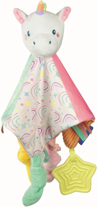 Knuffeldoek Eenhoorn - Zachte knuffel - Baby kalmeren - Met bijtring - 17 x 27 cm - Multicolor