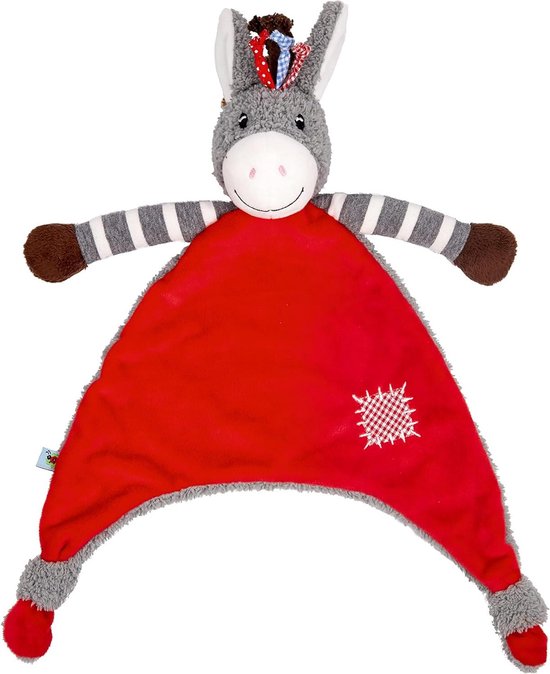 Knuffeldoek Ezel - Baby Knuffel - Geborgenheid Bieden - Zachte Stoffen Mix - Klein - Rood