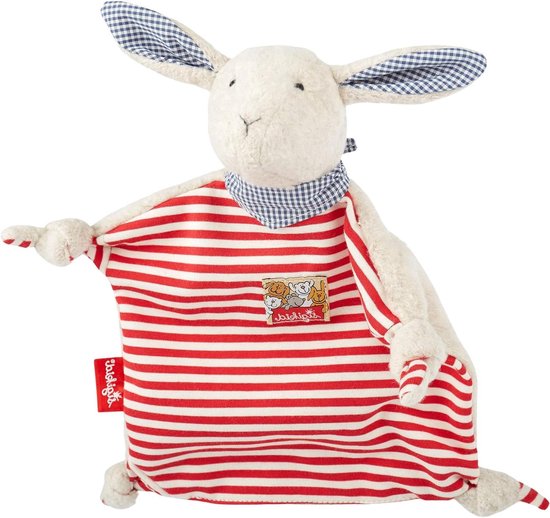 Knuffeldoek Haas - Baby knuffel Zachte pop - Troosten en knuffelen - Soepele knuffelstof - 28 cm - Rood/wit