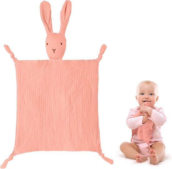 Knuffeldoek met Haas-kop van 100% Biologisch Katoen | Dubbele Laag Veiligheidsdeken voor Baby's van Viedouce