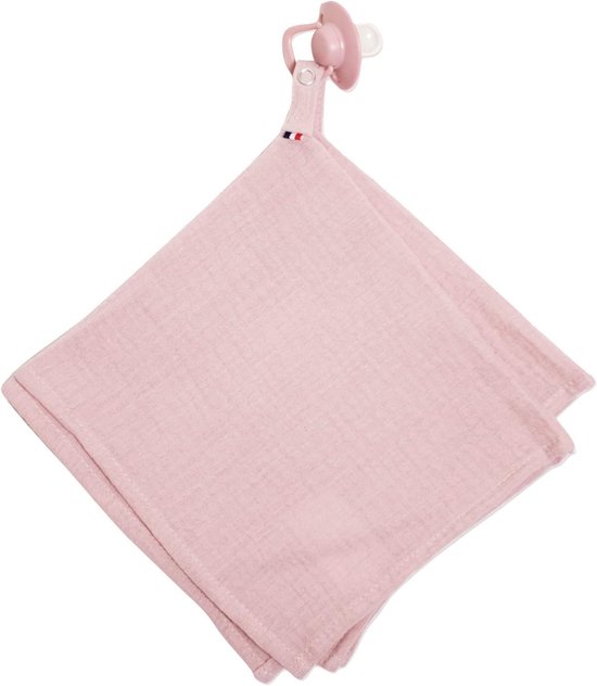 Knuffeldoek met Speenketting - Baby Knuffel - Baby Kalmeren - Gemaakt in Frankrijk - Katoengaas - Roze