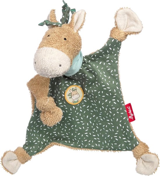 Knuffeldoek Pony - Zachte metgezel - Baby troosten - Verschillende materialen - 26 cm - Groen beige