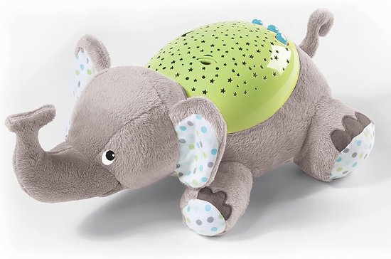 Knuffeldoek Projector - Nachtlampje Olifant - Baby Slaap Gemoedelijk - Sterrenhemel Projectie - 3 AAA Batterijen - Grijs Groen