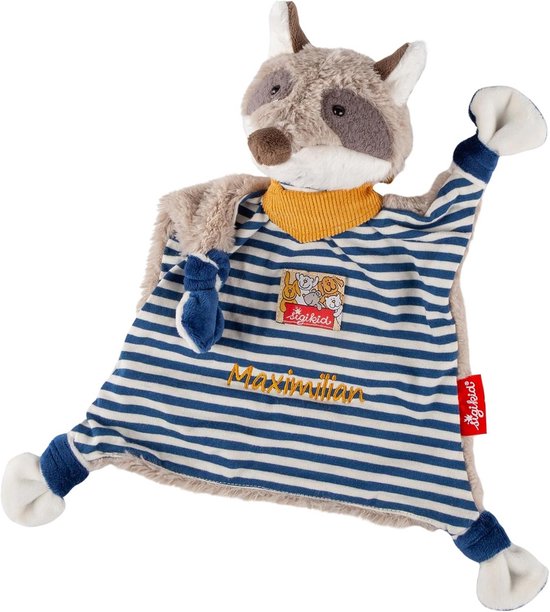 Knuffeldoek Wasbeer - Zachte Knuffel - Babys Comfort - Met Geborduurde Naam - 25 cm - Blauw