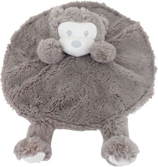 Knuffeldoekje baby en peuter – Kraamcadeau - Knuffeldoek met aap als dierenvriendje – Rond 30x30 cm - Donkergrijs - Knuffelzacht
