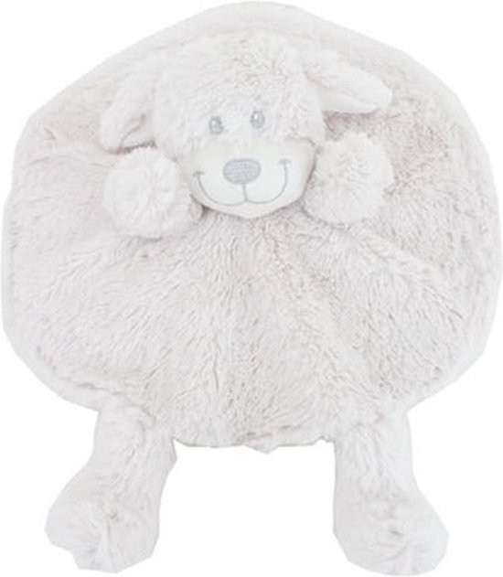Knuffeldoekje baby en peuter – Kraamcadeau - Knuffeldoek met hond als dierenvriendje – rond 30x30 cm - Lichtgrijs - Knuffelzacht