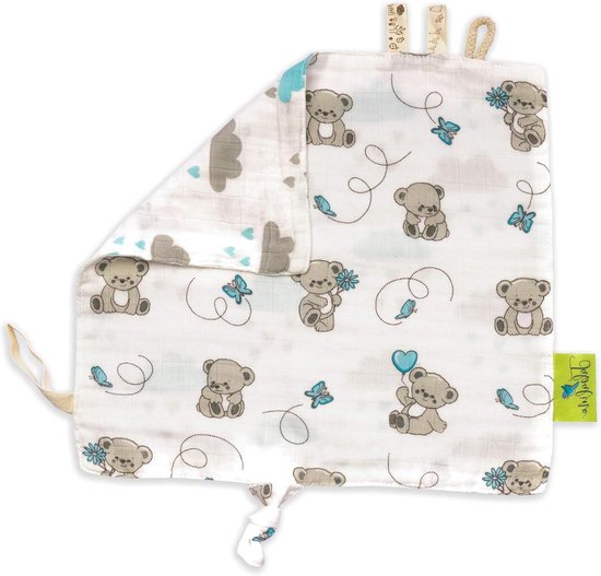 Knuffeldoekje Baby - Troostdoekje Zachte Doek - Baby Knuffelen - Met Tutje Houder - 30x30 cm - Blauw