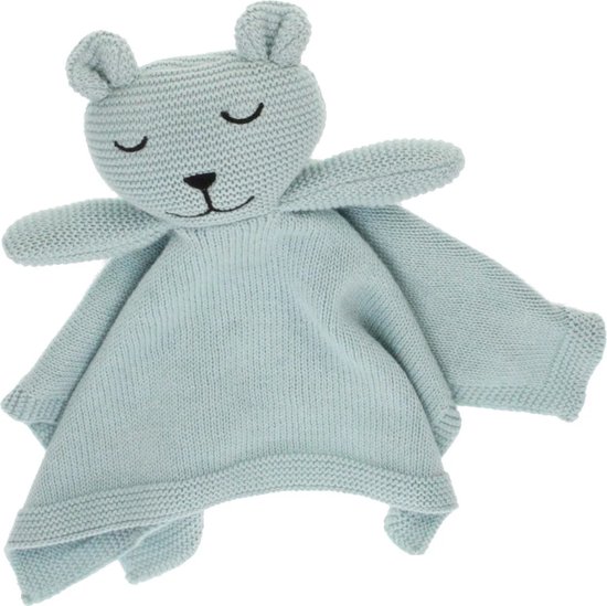 Knuffeldoekje-Beertje-blauw-gebreid-katoen-kraamkado-Meander van Bambolino Toys