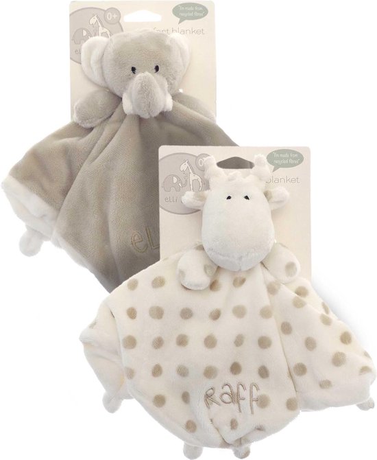 Knuffeldoekje Elli & Raff - eco friendly recycled - Olifant en Giraffe knuffel - 100% zachte knuffels van Elli & Raff