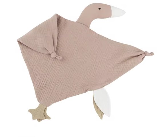 Knuffeldoekje Gans - Katoen - Hydrofiel - Baby - Kind - 40x20cm - Licht bruin/Oud Rose van Merkloos