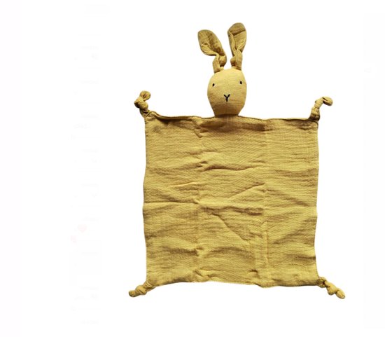 Knuffeldoekje Konijn - Katoen - Hydrofiel - Baby - Kind - 30x30cm - Oker van Funnies.