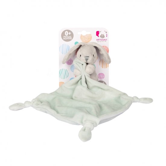 Knuffeldoekje Konijn Rammelaar Konijntje Grijs/Groen 25x25 cm van Funnies.