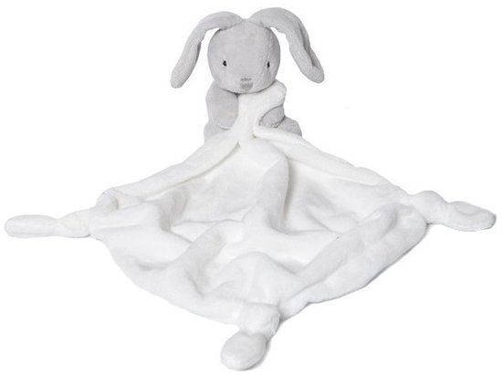 Knuffeldoekje Konijn Rammelaar Konijntje Grijs/Wit 25x25 cm van Little Dutch