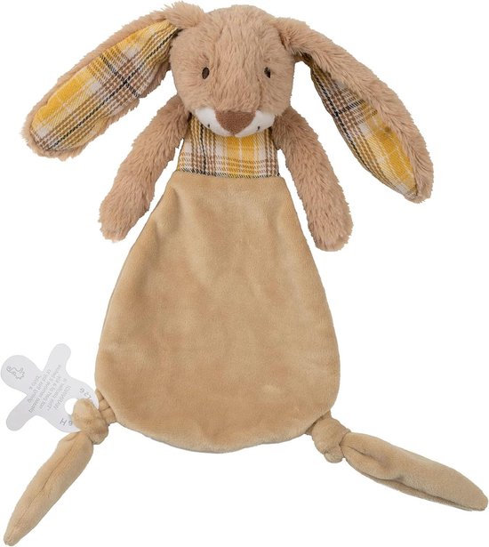 Knuffeldoekje Konijn - Tutteldoekje Baby - Troost en Knuffelen - Zachte Pluche Stof - 25 cm - Beige met Ruit van Merkloos