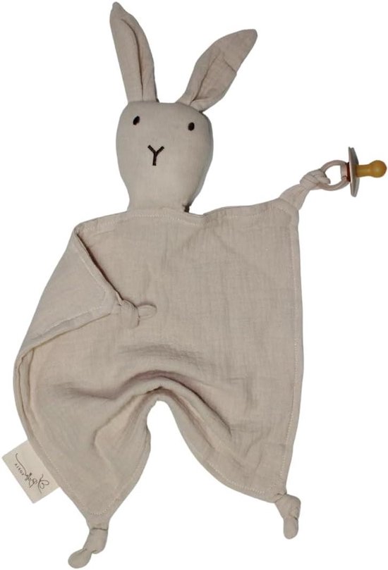 Knuffeldoekje Konijn - Zacht Cuddle Doek - Baby Comfort - Met Ritseloor - 48 cm - Beige