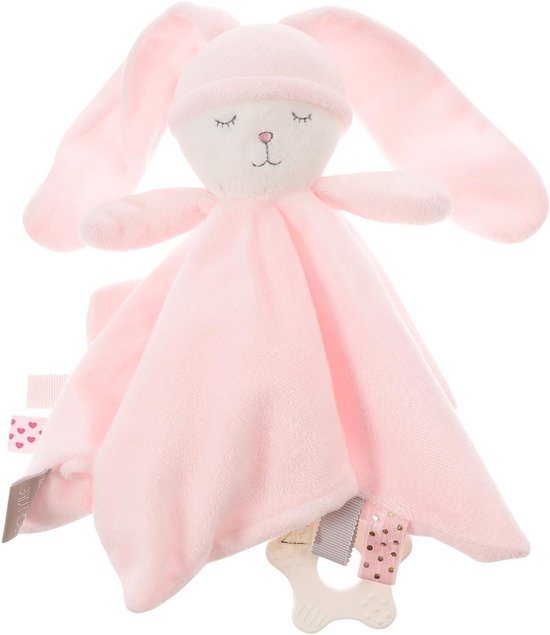Knuffeldoekje met Konijn - Veiligheidsdeken Speelgoed - Baby Kalmeren - Stimuleert Sensorische Ervaring - 26 x 26 cm - Roze