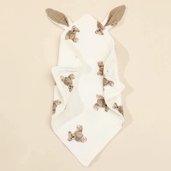 Knuffeldoekje met oortjes - Katoen - Hydrofiel - Baby - Kind - 25x25cm - Beertjes van Merkloos