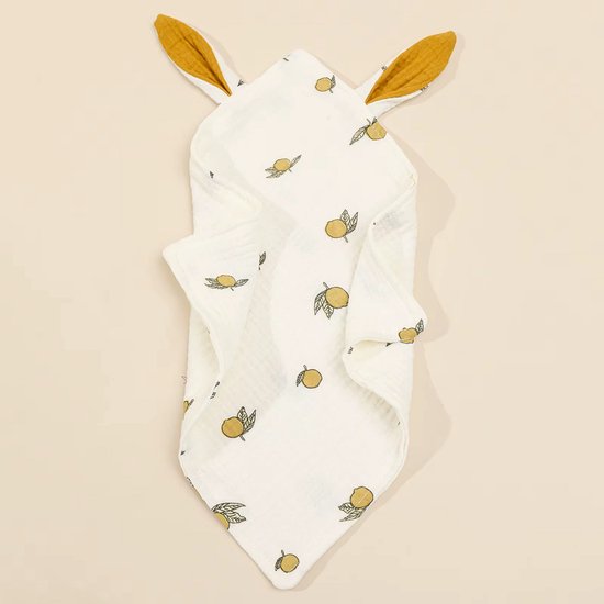 Knuffeldoekje met oortjes - Katoen - Hydrofiel - Baby - Kind - 25x25cm - Citroentjes van The Cottoners