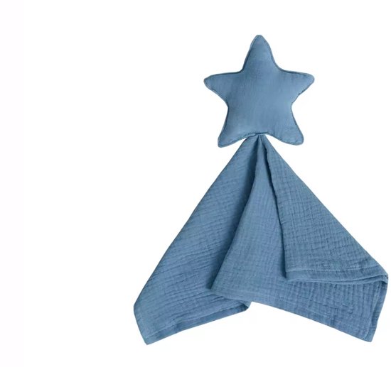 Knuffeldoekje met ster - Katoen - Hydrofiel - Baby - Kind - 40x40cm - Blauw van Little Indians