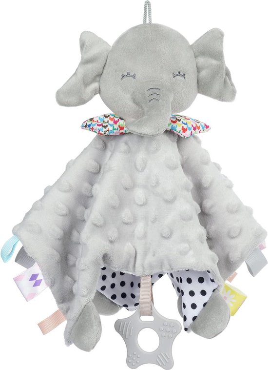 Knuffeldoekje olifant met knisperfolie en belletjes - zacht & wasbaar - 28 x 28 cm - babyknuffel voor baby's vanaf 0+ maanden - veelkleurig label . van Merkloos