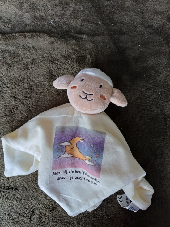 Knuffeldoekje Schaap – “Met mij als knuffelvriendje droom je zacht en fijn” – Zacht Babydoekje & CE-gekeurd - Kraamcadeau van Funnies.